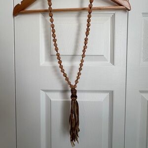 Melody Vintage Jewelry Long Blush Beaded  Necklace - Tan Tassel